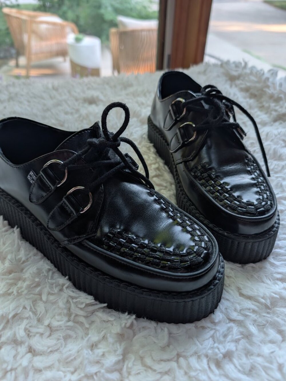 T.U.K. Black Leather Platform Creepers Goth Punk Shoes US 9 UK 7 - Picture 2 of 7